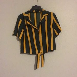 Green and Gold Striped Button-Up Shirt